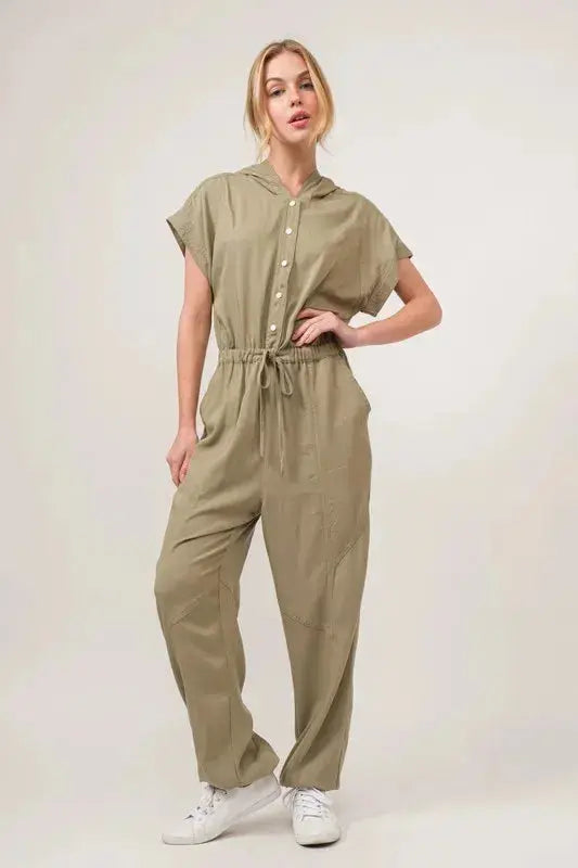 And The Why Washed Short Sleeve Hooded Jumpsuit
