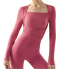 Two-Piece Yoga Clothes – Long Sleeve Slim Fit Sports T-shirt with Semi-Fixed Water Drop Cup Pleating