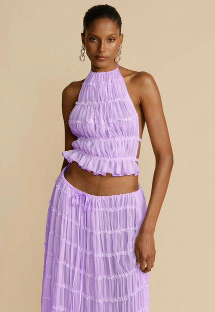 2-Piece Women's Dress Suit – Sexy Sleeveless Backless Cropped Halter Top & Pleated Long Skirt Alfra Retail 1