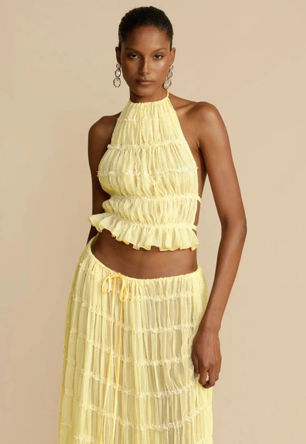 2-Piece Women's Dress Suit – Sexy Sleeveless Backless Cropped Halter Top & Pleated Long Skirt Alfra Retail 1