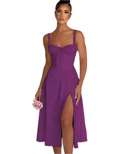 Casual Lace-Up Slim Fit Sling Dress with Slit – Trendy & Comfortable Style Alfra Retail 1