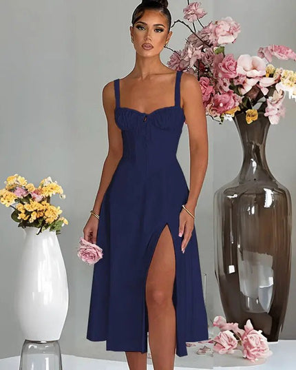 Casual Lace-Up Slim Fit Sling Dress with Slit – Trendy & Comfortable Style Alfra Retail 1