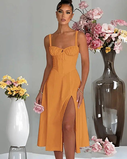 Casual Lace-Up Slim Fit Sling Dress with Slit – Trendy & Comfortable Style Alfra Retail 1