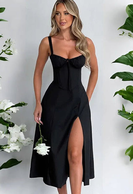 Casual Lace-Up Slim Fit Sling Dress with Slit – Trendy & Comfortable Style Alfra Retail 1