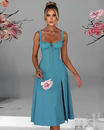 Casual Lace-Up Slim Fit Sling Dress with Slit – Trendy & Comfortable Style Alfra Retail 1