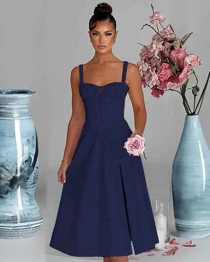 Casual Lace-Up Slim Fit Sling Dress with Slit – Trendy & Comfortable Style Alfra Retail 1