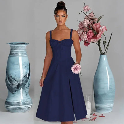 Casual Lace-Up Slim Fit Sling Dress with Slit – Trendy & Comfortable Style Alfra Retail 1