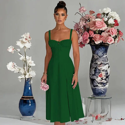 Casual Lace-Up Slim Fit Sling Dress with Slit – Trendy & Comfortable Style Alfra Retail 1