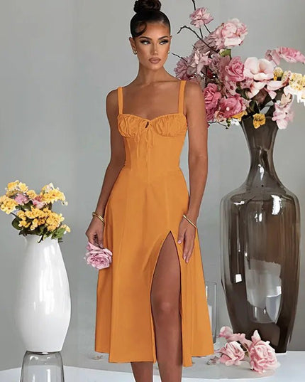 Casual Lace-Up Slim Fit Sling Dress with Slit – Trendy & Comfortable Style Alfra Retail 1