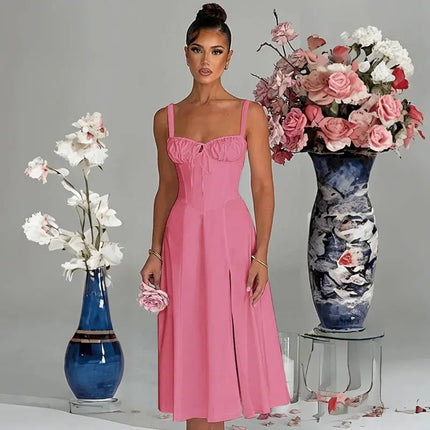 Casual Lace-Up Slim Fit Sling Dress with Slit – Trendy & Comfortable Style Alfra Retail 1