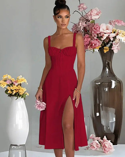 Casual Lace-Up Slim Fit Sling Dress with Slit – Trendy & Comfortable Style Alfra Retail 1