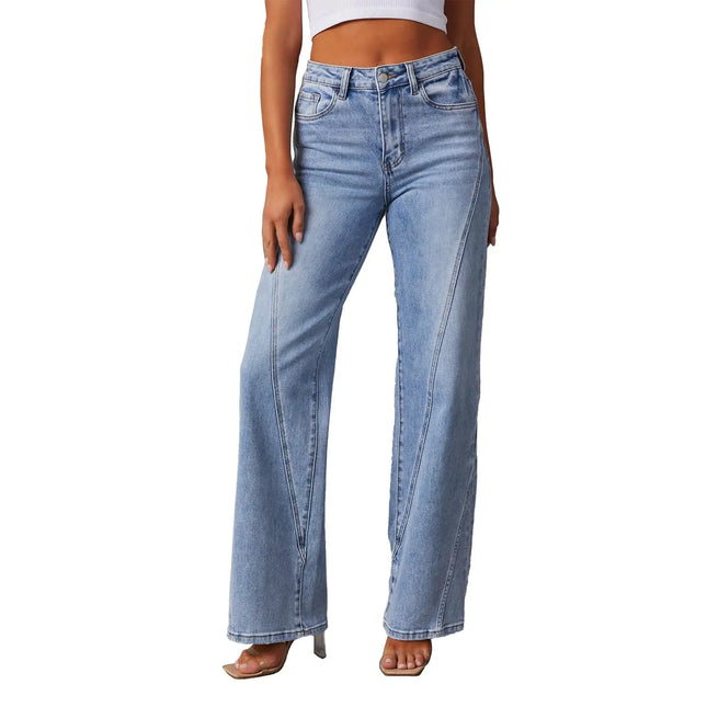 Casual Patchwork Wide Leg Jeans for Women – Trendy & Comfortable Denim Alfra Retail 1