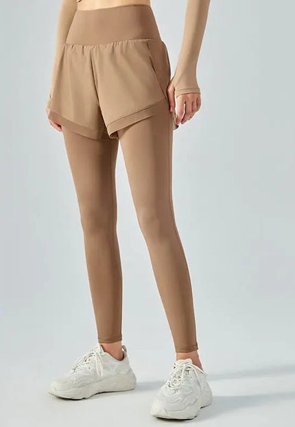 Elastic High Waist Anti-Exposure Fake Two-Piece Mesh Leggings – Stylish & Comfortable Alfra Retail 1