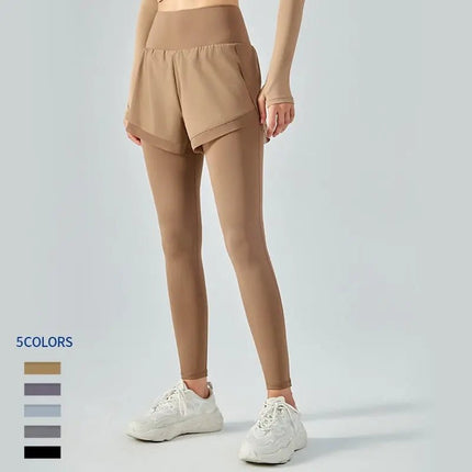 Elastic High Waist Anti-Exposure Fake Two-Piece Mesh Leggings – Stylish & Comfortable Alfra Retail 1