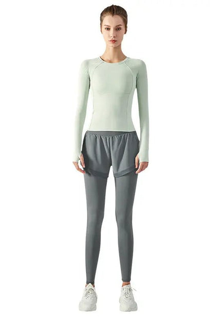 Elastic High Waist Anti-Exposure Fake Two-Piece Mesh Leggings – Stylish & Comfortable Alfra Retail 1
