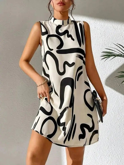 European & American Printed Stand Collar Dress – Elegant & Stylish Alfra Retail 1