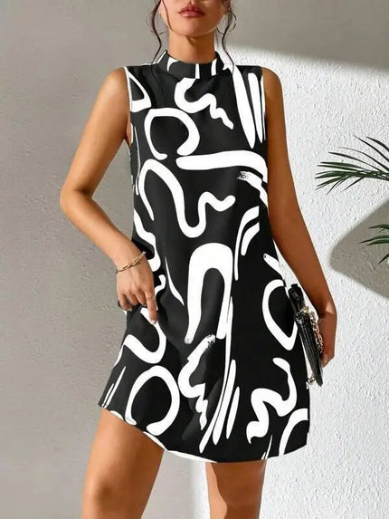 European & American Printed Stand Collar Dress – Elegant & Stylish Alfra Retail 1