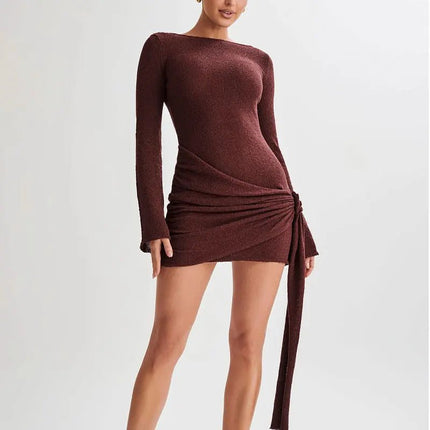 Fashion Slim Long-Sleeved V-Backless Short Dress – Y2K Sexy Hip-Hugging Style Alfra Retail 1