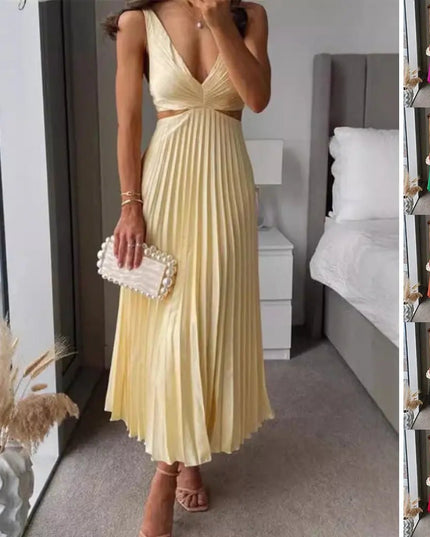 Ins Suspender Pleated Long Dress – Hollow-Waisted V-Neck Backless Summer Dress for Women Black Casual Alfra Retail 1