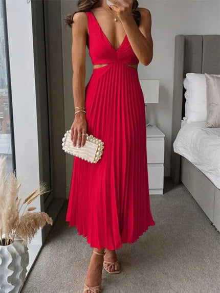 Ins Suspender Pleated Long Dress – Hollow-Waisted V-Neck Backless Summer Dress for Women Black Casual Alfra Retail 1