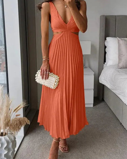 Ins Suspender Pleated Long Dress – Hollow-Waisted V-Neck Backless Summer Dress for Women Black Casual Alfra Retail 1