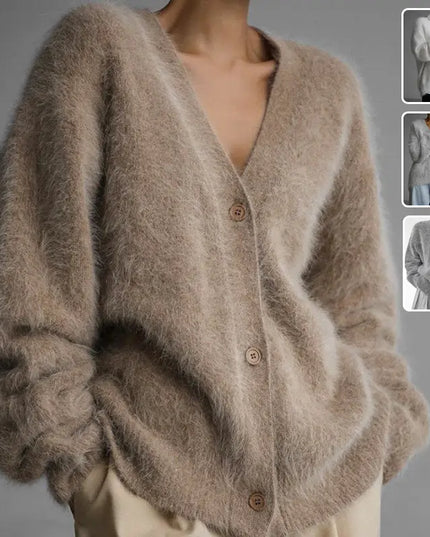 Loose V-neck Button Cardigan Fall Winter Fashion Single Breasted Knitted Sweater Top Women's Clothing Alfra Retail 1