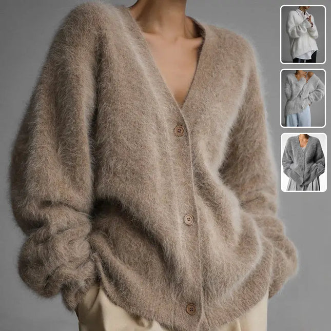 Loose V-neck Button Cardigan Fall Winter Fashion Single Breasted Knitted Sweater Top Women's Clothing Alfra Retail 1
