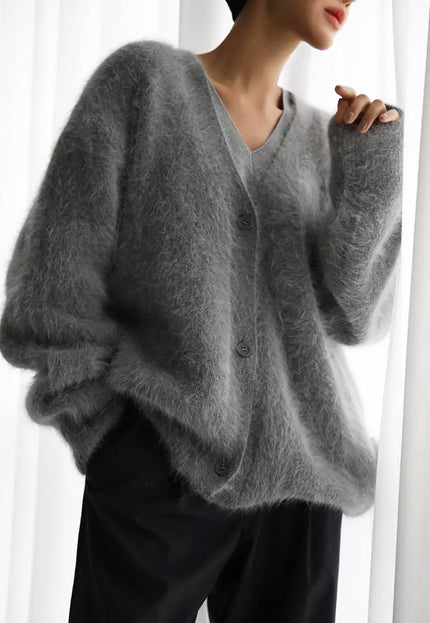 Loose V-neck Button Cardigan Fall Winter Fashion Single Breasted Knitted Sweater Top Women's Clothing Alfra Retail 1