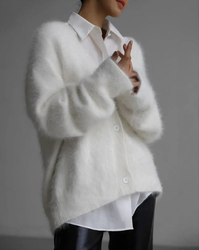 Loose V-neck Button Cardigan Fall Winter Fashion Single Breasted Knitted Sweater Top Women's Clothing Alfra Retail 1