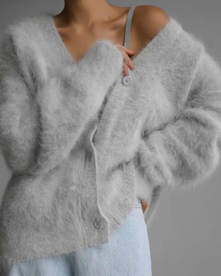 Loose V-neck Button Cardigan Fall Winter Fashion Single Breasted Knitted Sweater Top Women's Clothing Alfra Retail 1