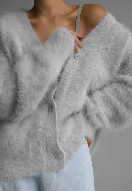 Loose V-neck Button Cardigan Fall Winter Fashion Single Breasted Knitted Sweater Top Women's Clothing Alfra Retail 1