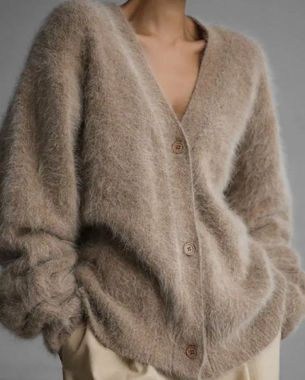 Loose V-neck Button Cardigan Fall Winter Fashion Single Breasted Knitted Sweater Top Women's Clothing Alfra Retail 1