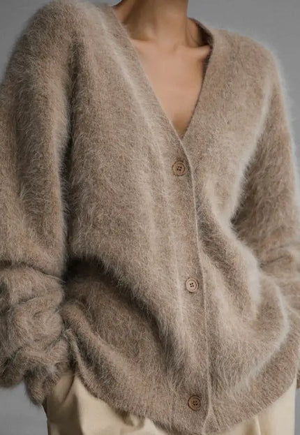 Loose V-neck Button Cardigan Fall Winter Fashion Single Breasted Knitted Sweater Top Women's Clothing Alfra Retail 1