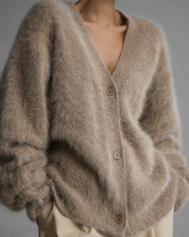 Loose V-neck Button Cardigan Fall Winter Fashion Single Breasted Knitted Sweater Top Women's Clothing Alfra Retail 1