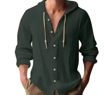 Men's Cotton and Linen Hooded Button Shirt Sweater - Long Sleeve Casual Top Fabric Fashion Alfra Retail 1
