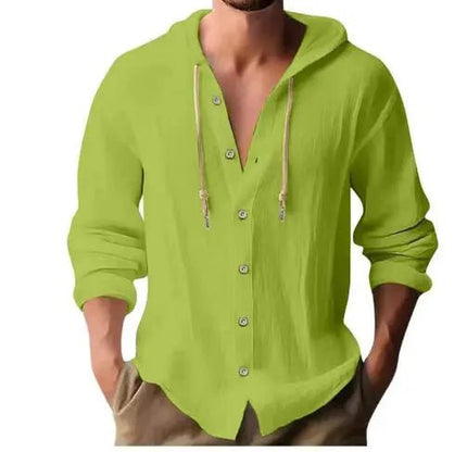 Men's Cotton and Linen Hooded Button Shirt Sweater - Long Sleeve Casual Top Fabric Fashion Alfra Retail 1
