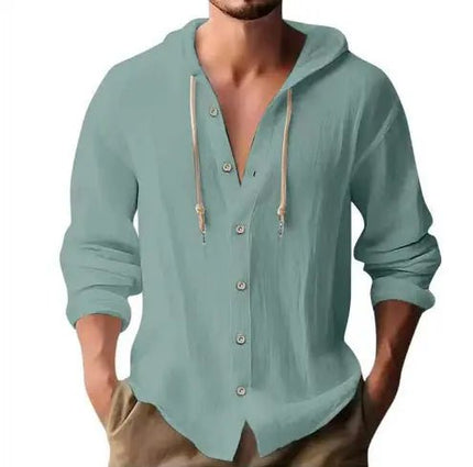 Men's Cotton and Linen Hooded Button Shirt Sweater - Long Sleeve Casual Top Fabric Fashion Alfra Retail 1