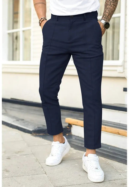 Men's Double Fold Line Solid Color Casual Suit Pants - Stylish & Comfortable Alfra Retail 1