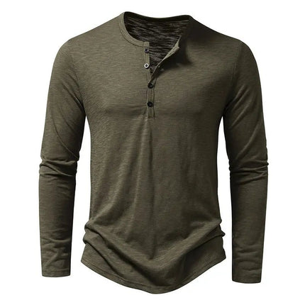 Men's Long Sleeve T-Shirt - Fashion Button Henry Collar Top Fabric Menswear Alfra Retail 1