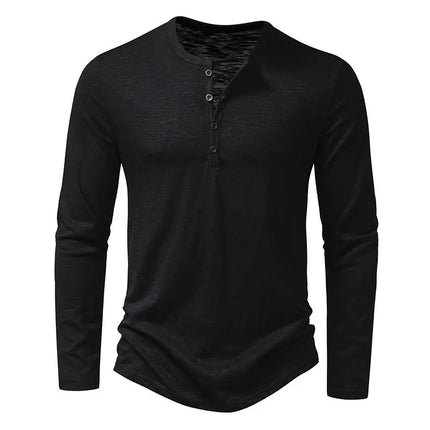Men's Long Sleeve T-Shirt - Fashion Button Henry Collar Top Fabric Menswear Alfra Retail 1