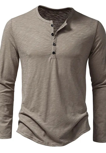 Men's Long Sleeve T-Shirt - Fashion Button Henry Collar Top Fabric Menswear Alfra Retail 1