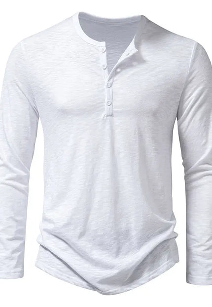 Men's Long Sleeve T-Shirt - Fashion Button Henry Collar Top Fabric Menswear Alfra Retail 1