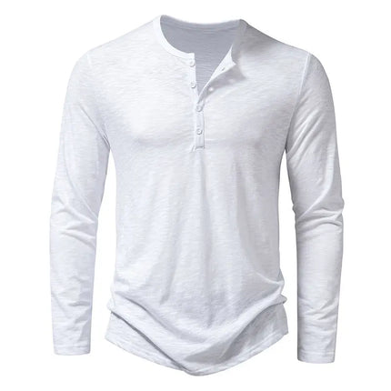 Men's Long Sleeve T-Shirt - Fashion Button Henry Collar Top Fabric Menswear Alfra Retail 1