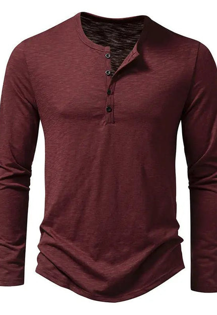 Men's Long Sleeve T-Shirt - Fashion Button Henry Collar Top Fabric Menswear Alfra Retail 1