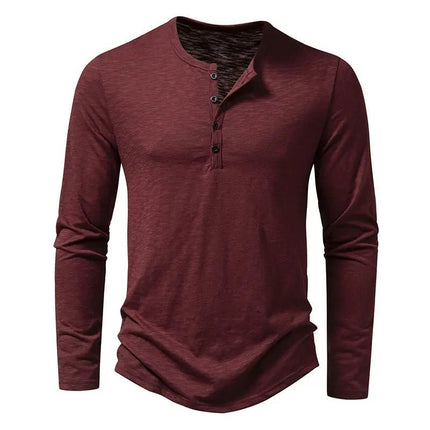 Men's Long Sleeve T-Shirt - Fashion Button Henry Collar Top Fabric Menswear Alfra Retail 1
