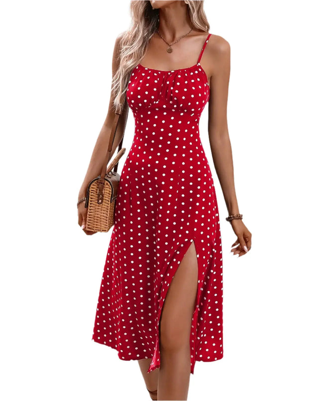 New Polka Dot Print Suspender Dress Summer Spaghetti Strap Sleeveless Alfra Retail 1