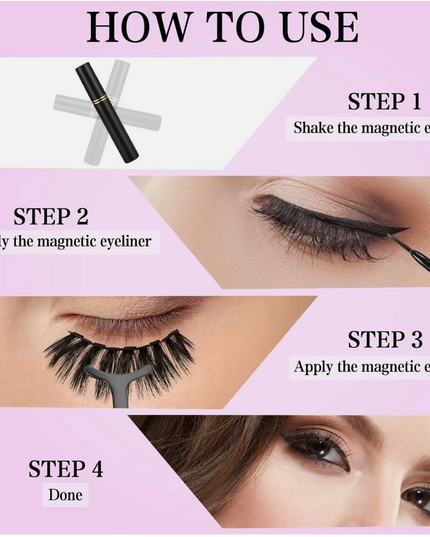 Magnetic Eyelashes Kit 12 Pairs with Eyeliner – No Glue Easy Apply Reusable Lash Set