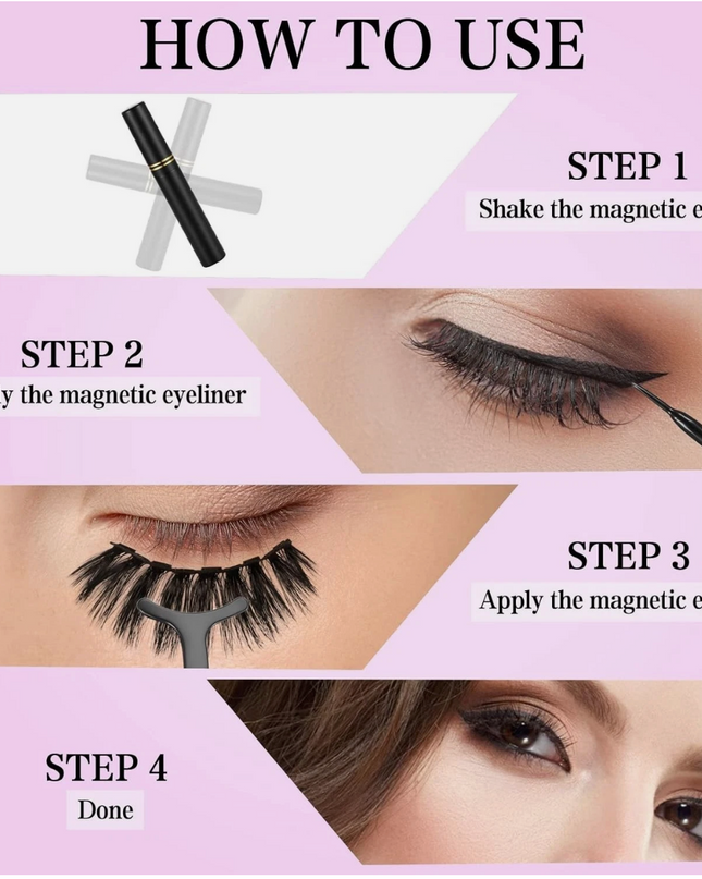 Magnetic Eyelashes Kit 12 Pairs with Eyeliner – No Glue Easy Apply Reusable Lash Set