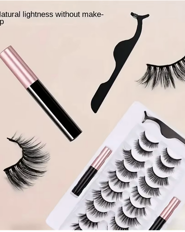 Magnetic Eyelashes Kit 12 Pairs with Eyeliner – No Glue Easy Apply Reusable Lash Set