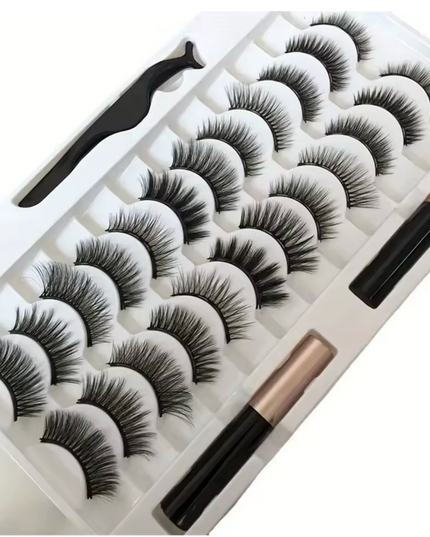 Magnetic Eyelashes Kit 12 Pairs with Eyeliner – No Glue Easy Apply Reusable Lash Set